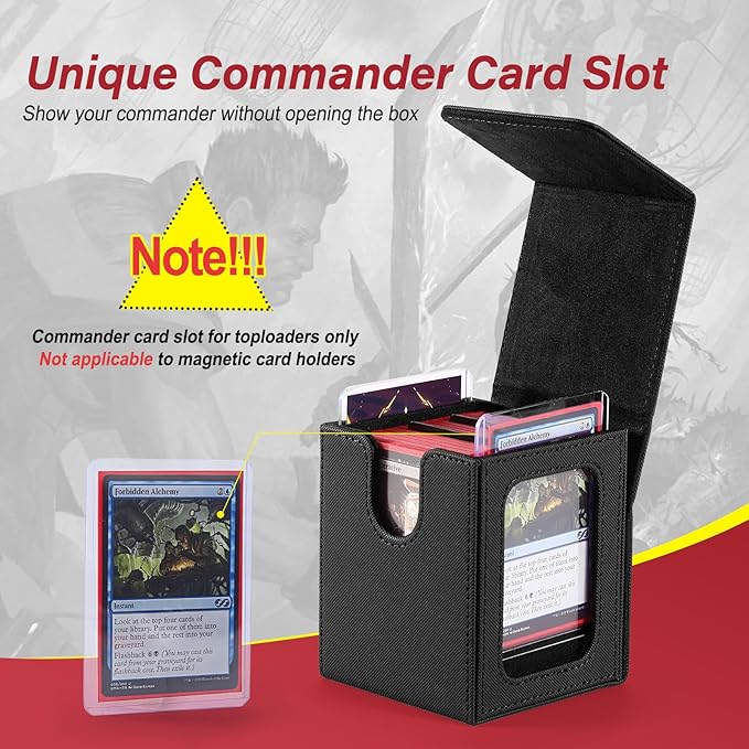 MTG Deck Box, Double Display Window MTG, Commander Deck Box Fits 120+ Single Sleeved Cards, PU Leather Magnetic Closure Card Box with 2 Dividers&2 Toploaders for TCG, CCG, Black