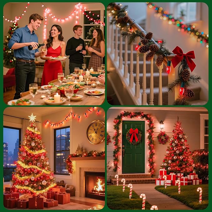 Minetom C9 Red Christmas String Lights, 25FT 25 Blubs Bright & Warm Outdoor Christmas Lights, Long Life C9 String Lights for Tree Patio Gazebo Wreath, Green