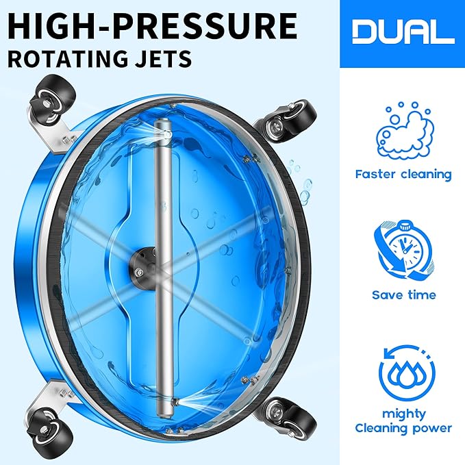 16.5" Pressure Washer Surface Cleaner with 4 Wheels - Coated Blue Stainless Steel Surface Cleaner for Pressure Washer Attachment for Concrete, Driveway, Patio, Sidewalk, Deck and Driveways - PWS165