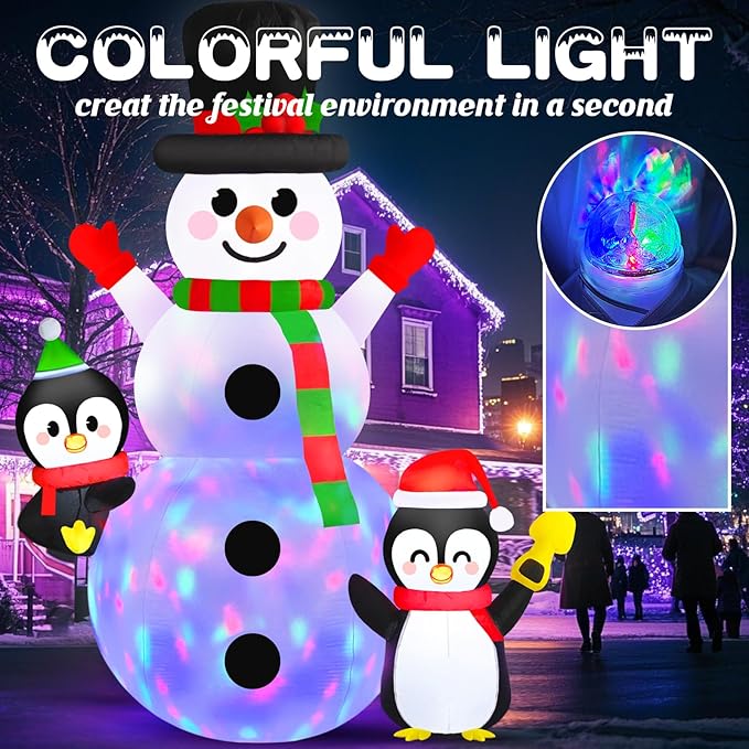 Danxilu 6 FT Christmas Inflatable Outdoor Decoration, Snowman with Penguins Built-in Rotating Colorful LED Lights, Christmas Inflatables Blow Ups Yard Decor for Garden Lawn Xmas Holiday Party