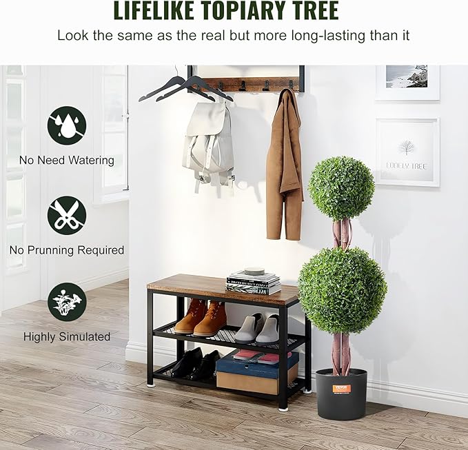 VEVOR Artificial Boxwood Topiary Tree, 36 inch Tall (2 Pieces), Double Ball Faux Topiary Trees, Faux Plant w/Extra Leaves & Pot & Small Decoration, UV Rated Set for Home Decor Indoor/Outdoor