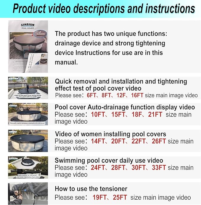 15 Ft Pool Cover, with Automatic Drain Round Pool Cover, One-Piece Quick Installation and Removal Above Ground Pool Cover, Preventing Waterlogging, UV Protected Solar Swimming Pool Cover