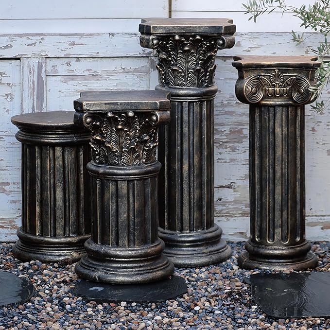 Decorative Roman Column Pedestal, Black Bronze, MGO Cement with Fiber, Classical Garden Pillar, Indoor Outdoor Decor, 33.5 inch Height, Wrap Foam Safely Delivered from Local Warehouse