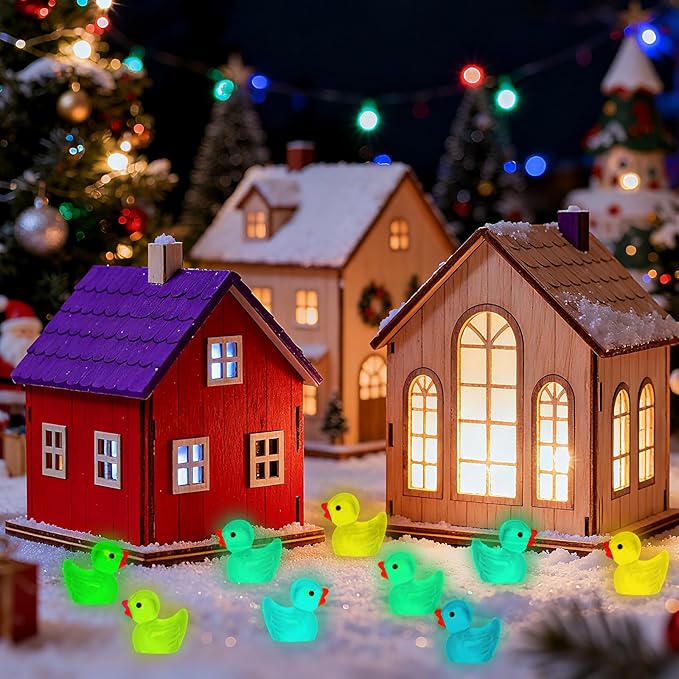 280 pcs Luminous Mini Resin Ducks, Glow in The Dark Tiny Ducks Figures to Hide, Bulk Plastic Duck Miniature for Dollhouse Micro Landscape Aquarium Potted Cake Decor DIY Craft Gifts Party Favors