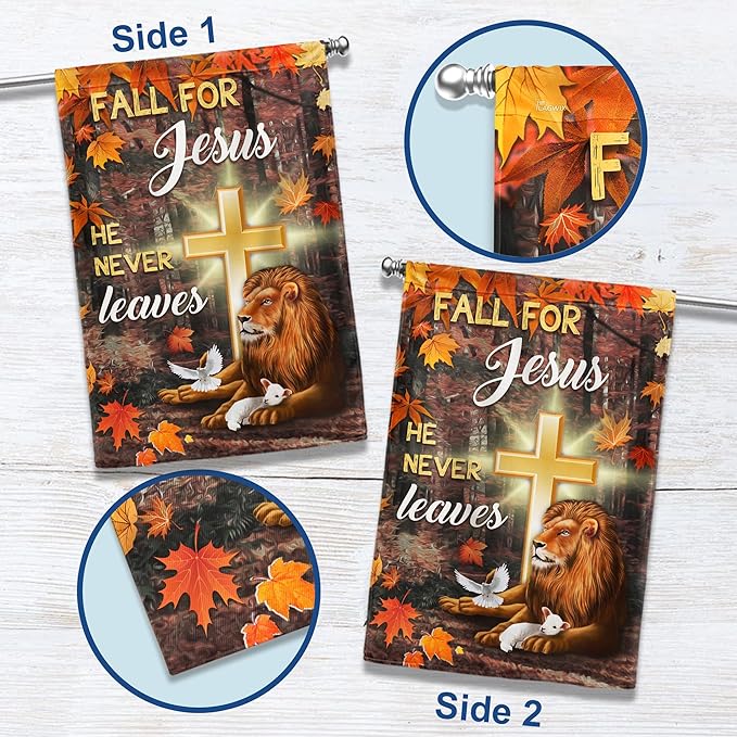FLAGWIX Fall Christian Flag - Lion of Judah House Flags for Outside 29.5" x 39.5" - Christian Gifts for Women Faith, Fall Decorations for Home, Thanksgiving Decorations for Home Garden Decor