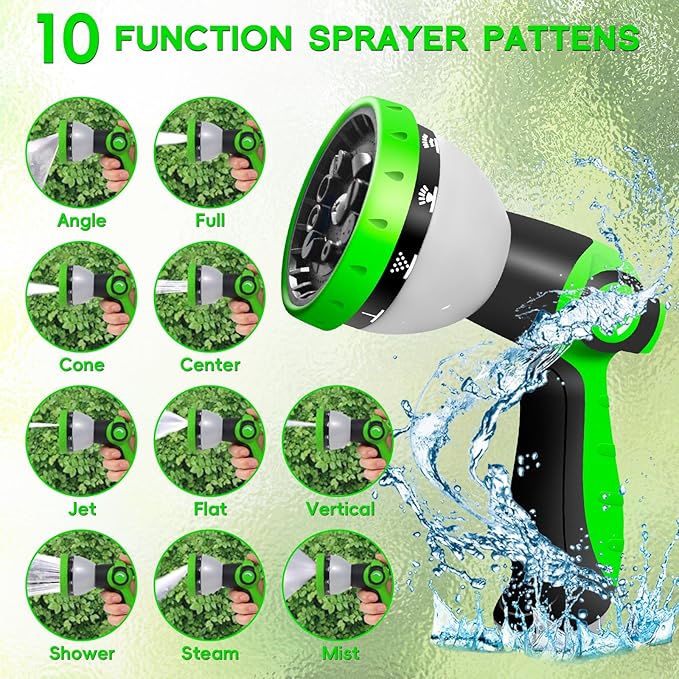 50FT Garden Hose Stainless Steel, Heavy Duty Flexible Metal Water Hose with 10-Function Nozzle, Lightweight & No-Kink Garden Hose, Durable Solid Fittings for Lawn, Car, RV, Outdoor Watering