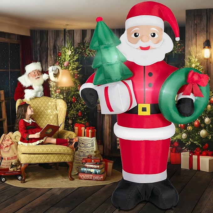 8FT Christmas Inflatables Santa Claus with Christmas Tree,Inflatables Decorations Outdoor/Indoor,Christmas Blow Up Santa Claus Yard Decorations Built-in LED Lights,for Yard/Lawn/Garden.