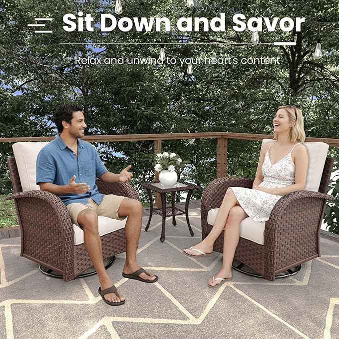 9 Pieces Patio Furniture Sets, Wicker Rattan High Back Outdoor Swivel Rocking Chairs Set with 3-Seat Couch, Ottomans and Side Table