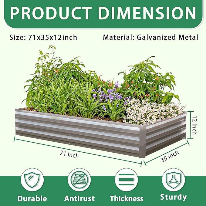 6x3x1 Ft Planter Raised Bed, Metal Planter Box, Planters Small Antifreeze Greenhouse Kit for Outdoor Plants, Flower, Galvanized Garden Bed Planter Gardening Supplies