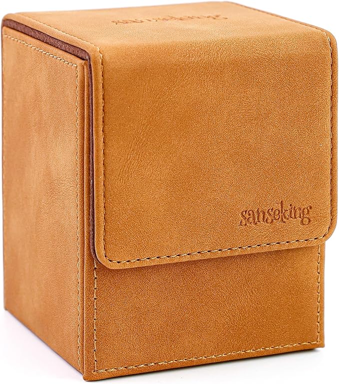 Magic Card Deck Box for MTG Single Deck Card Box fits 100+ TCG Sleeved Cards Soft Leather Card Box Top loading Card Boxes Magic Gift for MTG TCG CCG (Vertical,Brown)