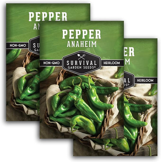 Survival Garden Seeds Anaheim Chili Pepper Seed for Planting - 3 Packets with Instructions to Plant & Grow Mild to Medium Hot Chile Peppers in Your Home Vegetable Garden - Non-GMO Heirloom Variety