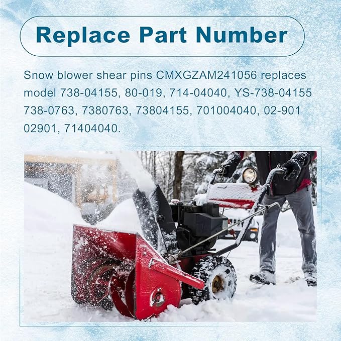 Snow Blower Shear Pins 738-04155 and Cotter Pins 714-04040 Compatible with Craftsman,MTD,Cub Cadet,Troy-Bilt,Yard-Man Snow Blower Fit for 900 Series Two-Stage Snow Thrower Models 2007 and After-6 Pack