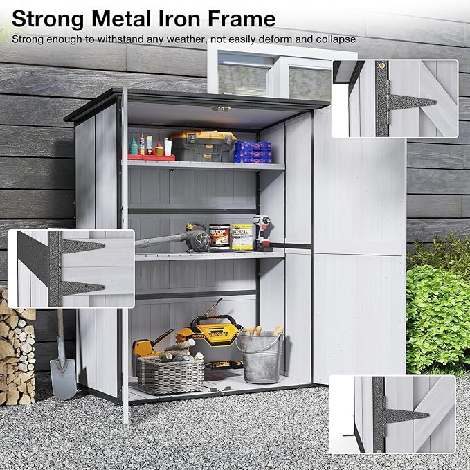 Outdoor Storage Shed with Floor, Waterproof Storage Cabinet with Metal Frame, Adjustable Shelves, Garden Shed for Backyard Garden Patio Lawn - White
