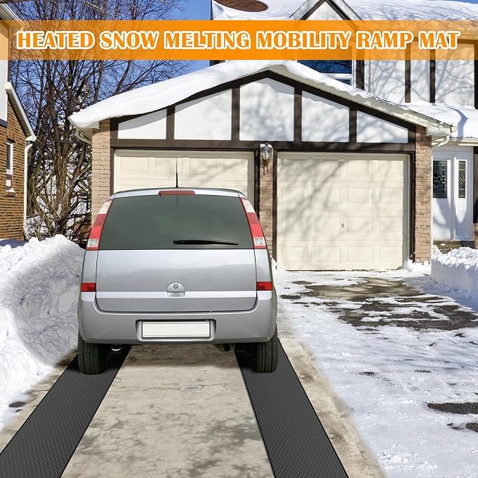 Snow Melting Mats Outdoor for Driveway and Walkways, 24in x 10 ft 2Pack No-Slip Rubber Heated Outdoor Mats with 10 ft Power Cord, 3 in/h Speed Snow and Ice Melting Pads for Backyards Snow Removal