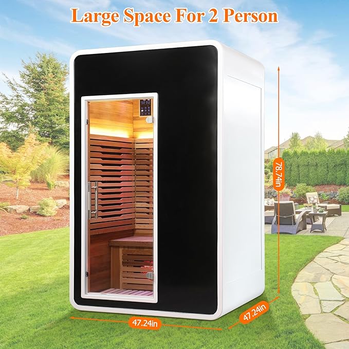 2 Person Infrared Sauna for Home,Canadian Cedar Outdoor Wooden Dry Sauna with Rapid Heating Tubes&Carbon Plate,LCD Control Panel and Tempered Glass Door (2-Person)