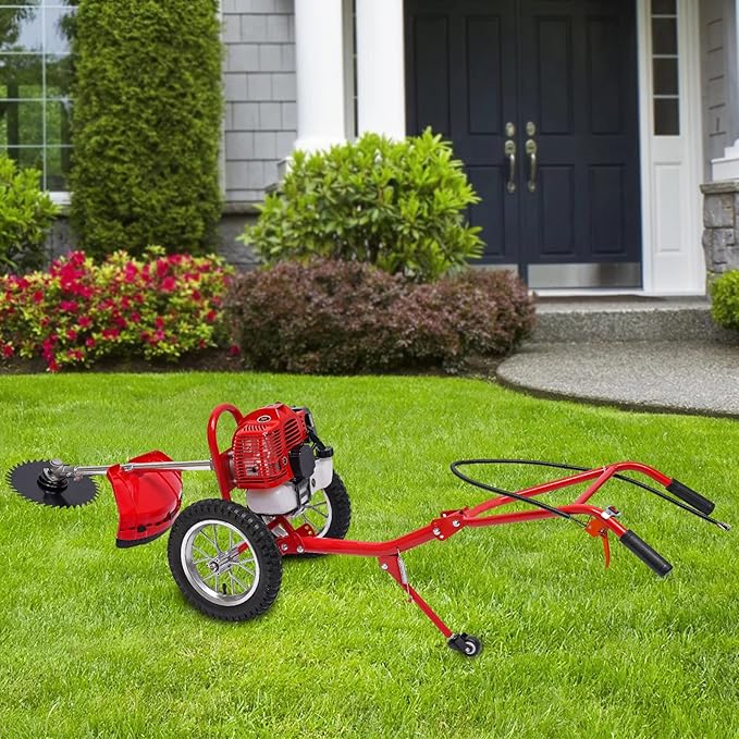 2-Stroke Gas-Powered Grass Cutter, 49CC Heavy-Duty Weeder, 7000 RPM Hand Push Tiller Mower Loosener for Yard Garden Landscaping Weeding Tilling