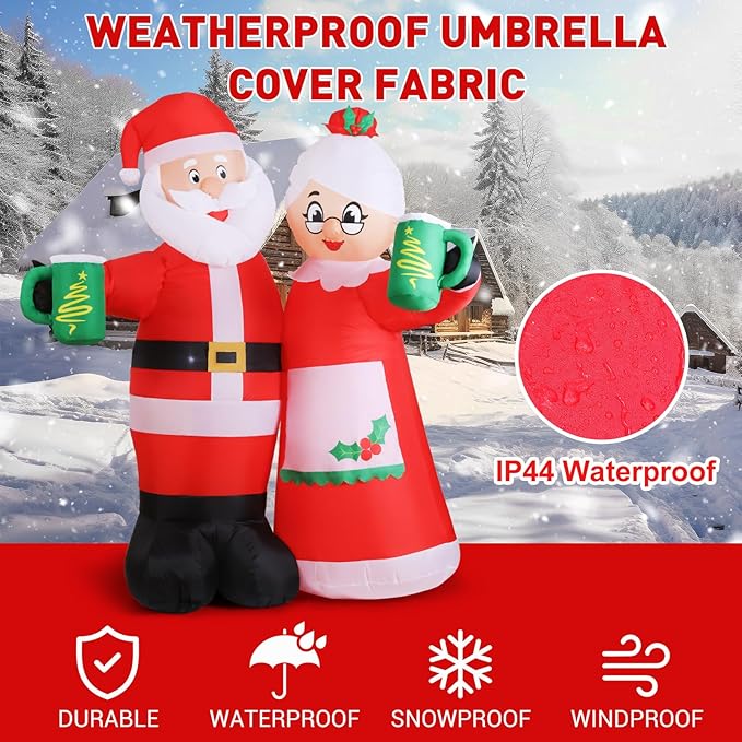 Elegear 7FT Animated Christmas Inflatables Santa Claus Outdoor Decorations, Cheers Santa Inflatable Christmas Decorations with Built-in LEDs, Christmas Blow Up Yard Decorations for Garden Lawn Outdoor