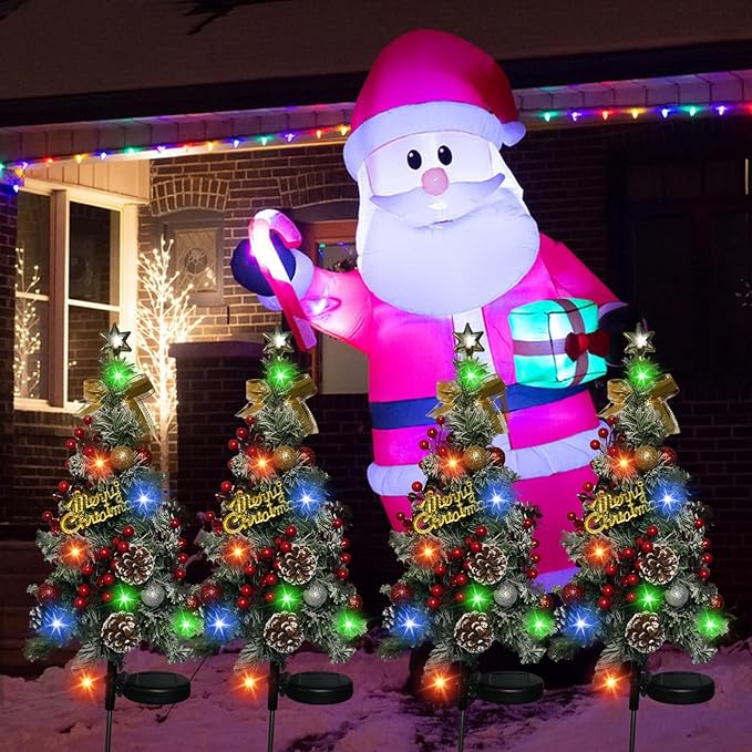 Solar Christmas Tree Outdoor Christmas Decorations,2 Pack 40 Led Light 2 Modes Outdoor Waterproof,Solar Powered XmasTree for Garden Yard Pathway Lawn Cemetery Decoration