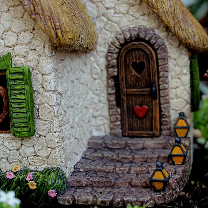 PRETMANNS Fairy Garden House for Outside – Sturdy Building 7” High with Door That Opens – Adorable Miniature Garden Accessories Supplies