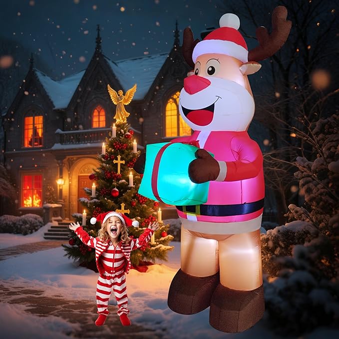 12ft Christmas Inflatable Yard Decor Build-in LED Outdoor Blow up Christmas Decorations for Yard/Lawn/Garden (12ft Reindeer)