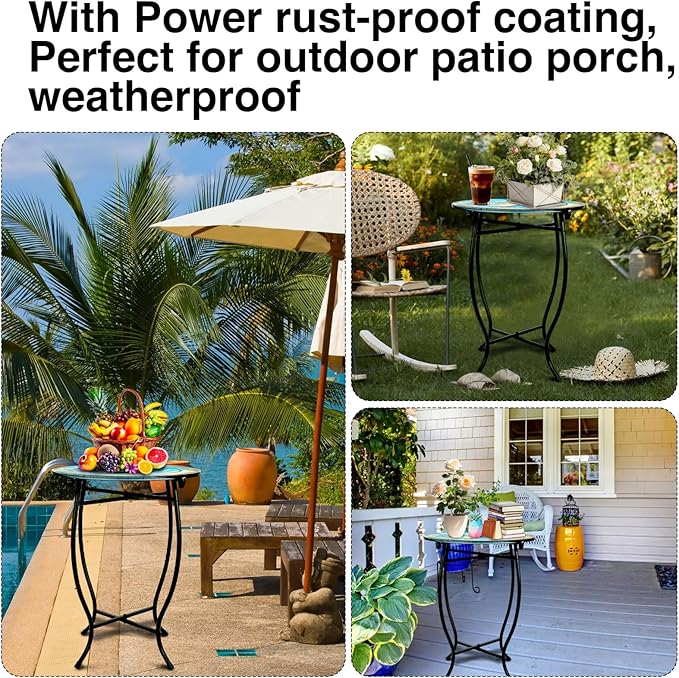 Patio Side Table, 14 Inch Weather Resistant Metal Side Table，Side Table for Patio Yard Porch Balcony Garden Bedside Plant Stand Indoor Outdoor ，Small Round Outdoor End Table
