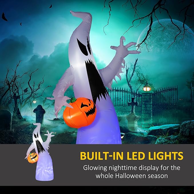 5.9ft Inflatable Halloween Decoration Ghost with Pumpkin, Waterproof Outdoor Decorations, Blow Up LED Yard Decor for Garden, Lawn, Party, Holiday