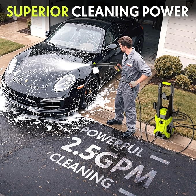 Power washers for Home, Home Cleaning, 4 Quick-Connect Nozzles & Adjustable Soap Tank Washers for Cars, Driveways, Patios, Fences
