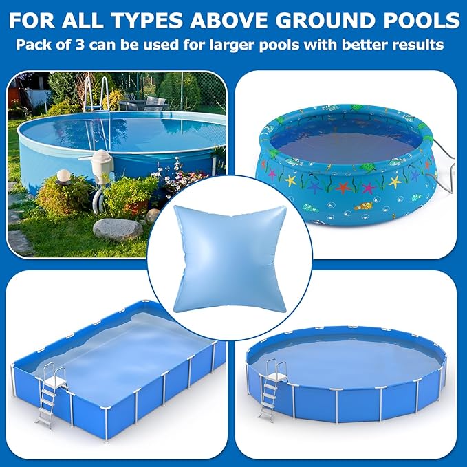 Hungdao 6 ft x 6 ft Pool Air Pillows for Above Ground Heavy Duty Air Pillow Kit for Winterize Closing Large Square Cushion Swimming Pool Closing Protects Covers with Cords