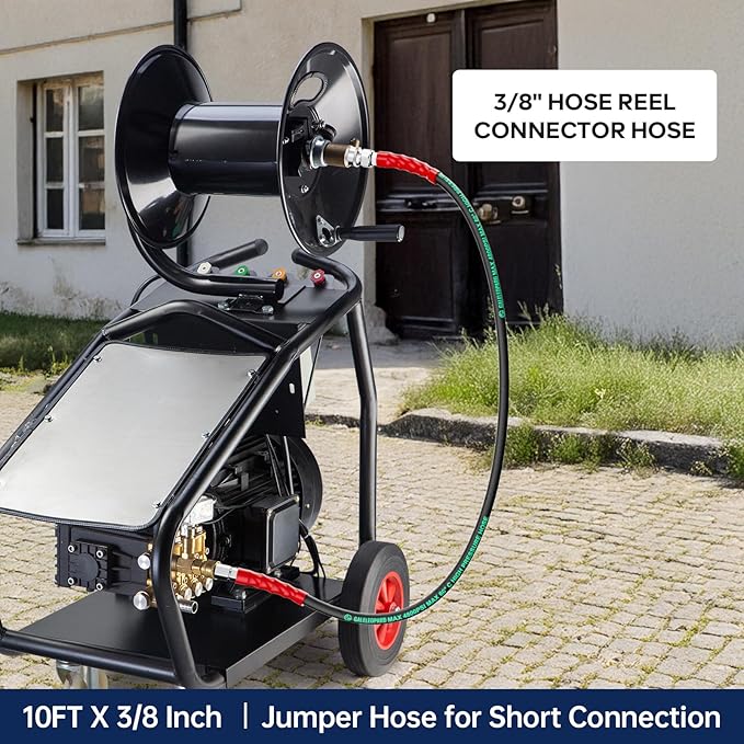 Pressure Washer Whip Hose Reel Connector 10FT, 3/8'' Steel Wire Braided Hose for Power Washer, Suitable for Hot and Cold Water, 4800 PSI