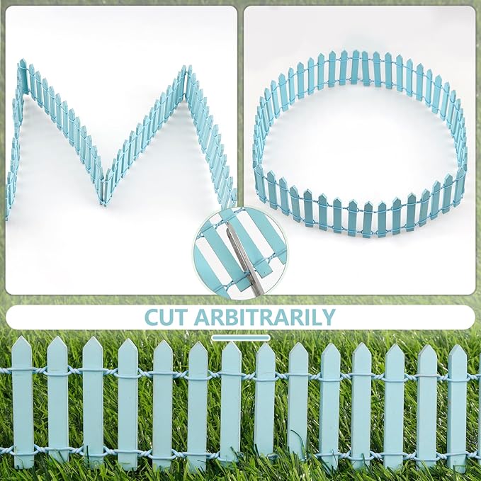 Mini Fairy Garden Fence, 35.5x2 Inch Cuttable Small Wood Picket Fence, DIY Miniature Accessories Decoration for Dollhouse, Crafts, Vegetable Platter, Cake(Light Blue)