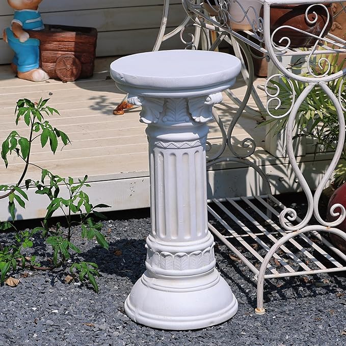 Decorative Roman Column Pedestal, MGO Cement with Fiber, Classical Garden Pillar, Indoor Outdoor Decor,Wrap Foam Safely Delivered from Local Warehouse (White, 21.9IN)
