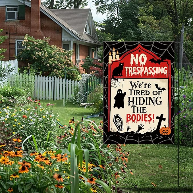 Halloween Garden Flag Scary Spooky Ghost Bat Fall Halloween Themed Holiday Party Outside Outdoor Lawn Decorations Yard Flag Double Sided 12x18 Inch