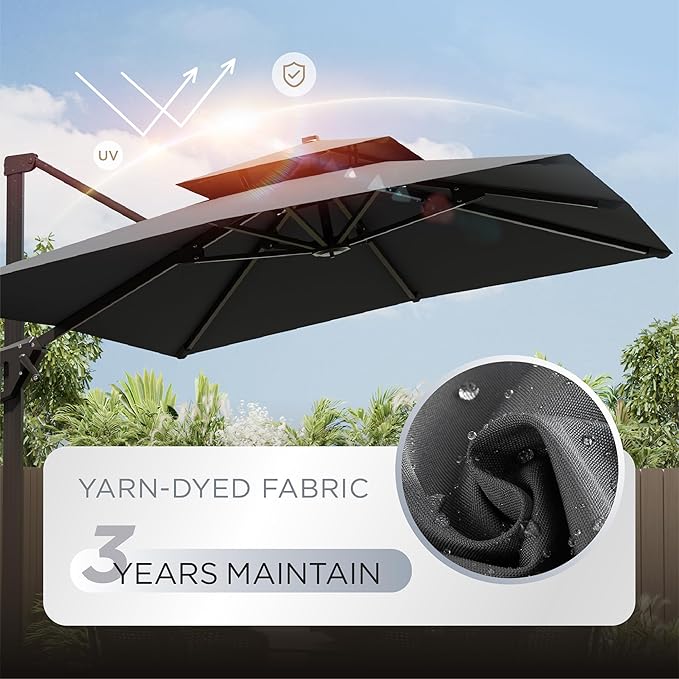 10' X 13' Patio Umbrella with Base Included Outdoor Large Rectangle Offset Cantilever Umbrellas Double Top Heavy Duty Windproof with 360-degree Rotation for Pool Garden Deck