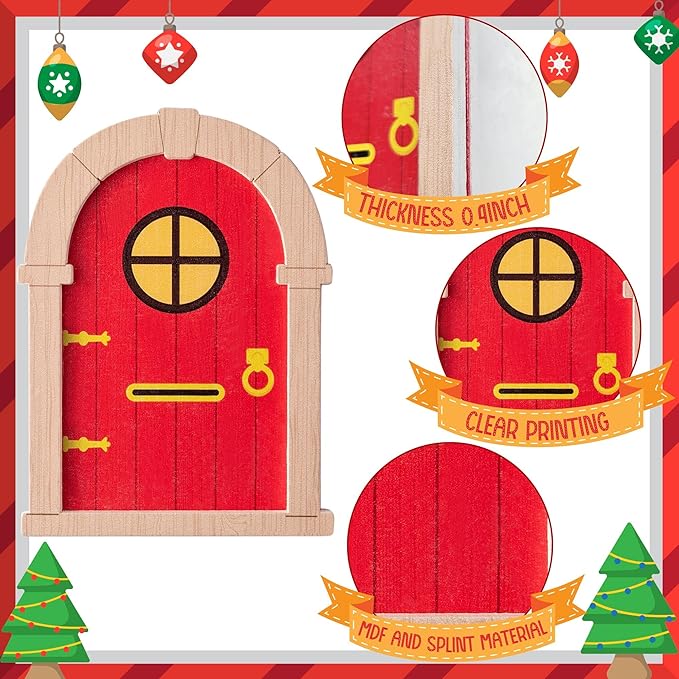 Haooryx Christmas Miniature Fairy Door - 22Pcs Christmas Winter Magic Wooden Miniature Fairy Doors Accessories Elf Magic Door Wall Fairies Magical Door Decoration Xmas Party Outdoor Decor (Wood Edge)