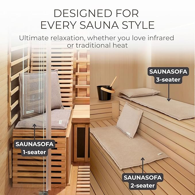 SAUNASOFA™ Sauna Mat & Pillow Set – 1 seater sauna seat cushion and pillow for infrared or finnish saunas – luxury sauna accessories in grey