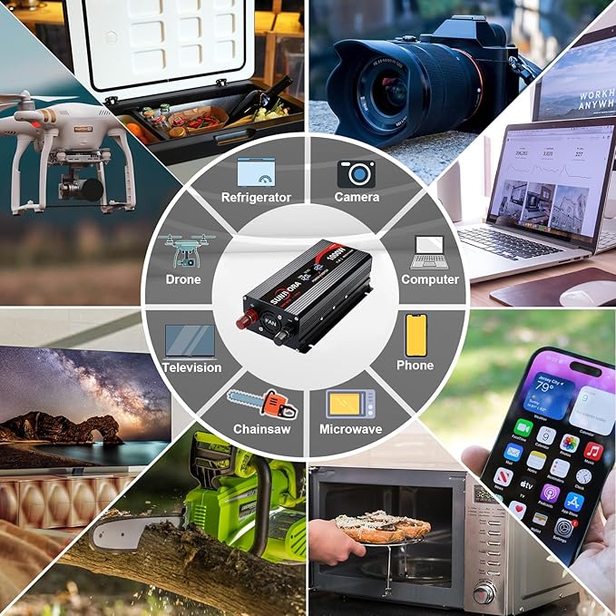 1000 Watt Inverter with LCD Display 12V DC to 110V/120V AC 2000 Watt(Peak) Car Power Inverter with 2 AC Outlets 20W PD USB-C and 18W QC USB-A Power Converter for Car, Laptops, Road Trip