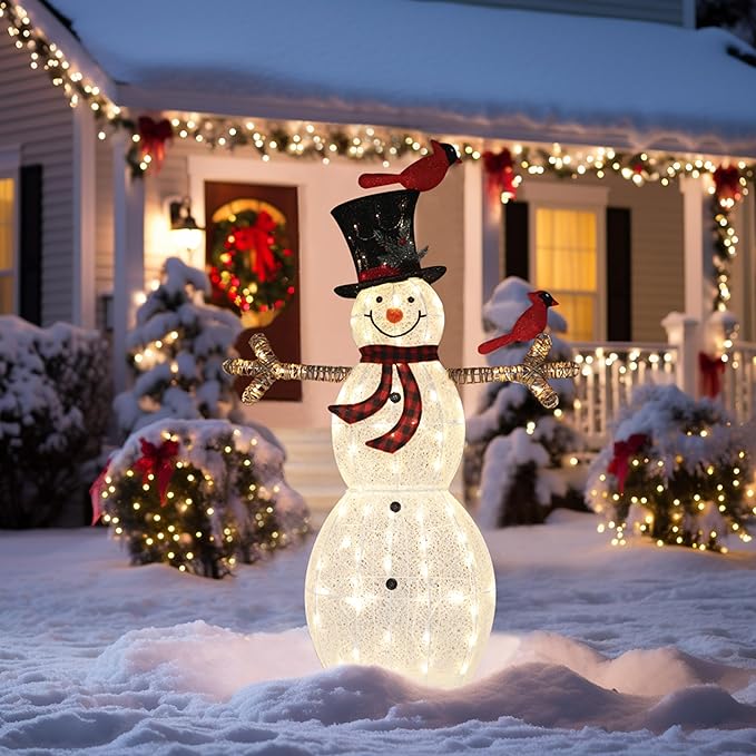 VEIKOU 5FT Snowman Outdoor Christmas Decorations, Lighted Snowman Christmas Decorations Outside, Outdoor Snowman with 90 LED Warm Lights, for Holiday Yard Indoor Porch Lawn