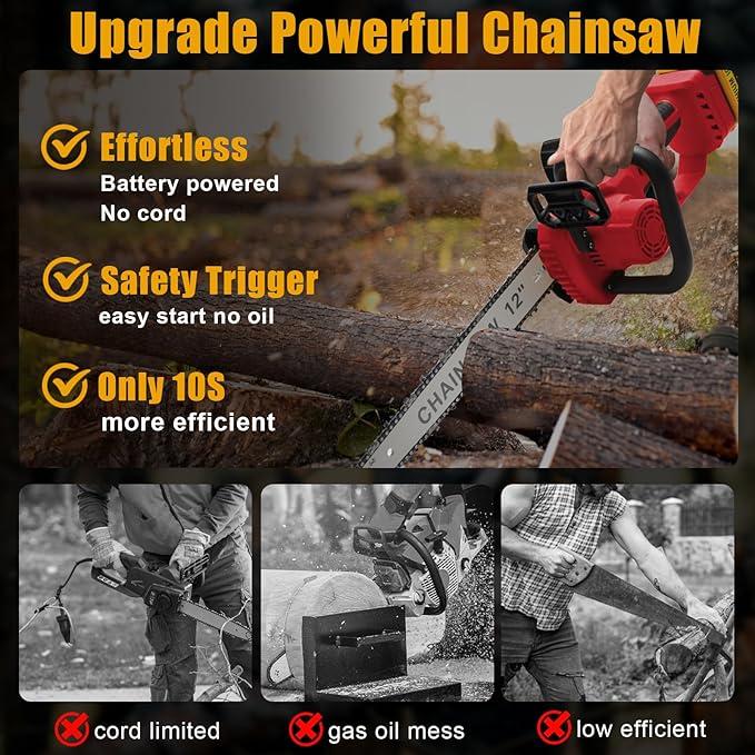 Mini Chainsaw Cordless for Milwaukee 18V Battery, Brushless Electric Chainsaw 12"/ 10" with Auto Oiler & Security Lock, for Tree Trimming, Branch Wood Cutting (Tool Only)