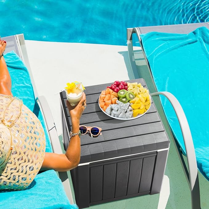 VINGLI 10 Gallon Outdoor Deck Box, Outdoor Patio Deck Box with Built-in Handles, All-Weather Square Storage Container for Garden, Poolside & Balcony (Black)