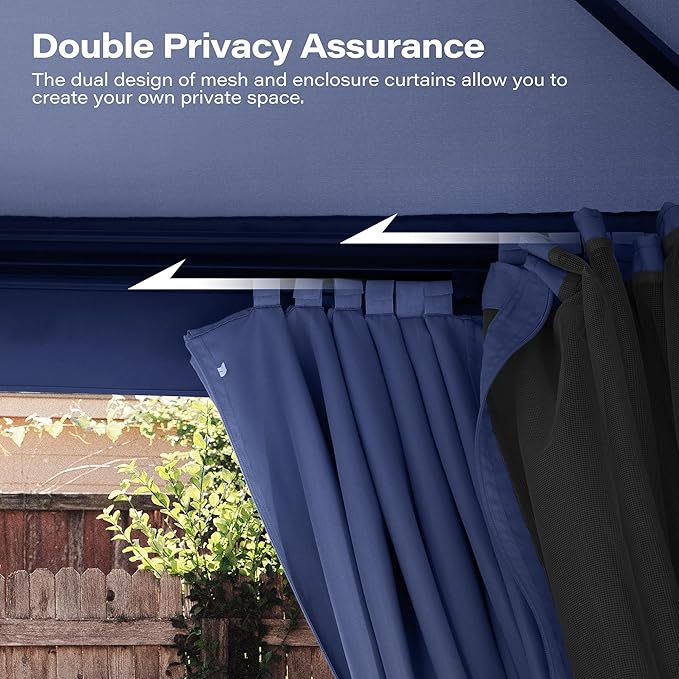 Outdoor Patio Gazebo 10FT, Heavy Duty Party Tent & Shelter with 2-Tier Roof and Expansion Bolts, Mosquito Nettings and Privacy Screens for Backyard, Garden, Poolside, Navy Blue