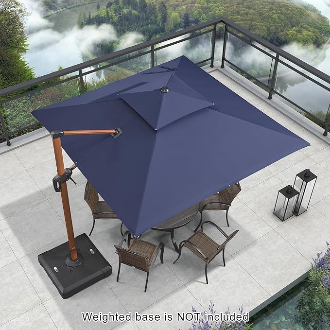 PURPLE LEAF 9ft Patio Umbrella Outdoor Square Umbrellas Large Cantilever Umbrella Windproof Offset Umbrellas Heavy Duty Sun Umbrella for Garden Deck Pool Patio, Navy Blue