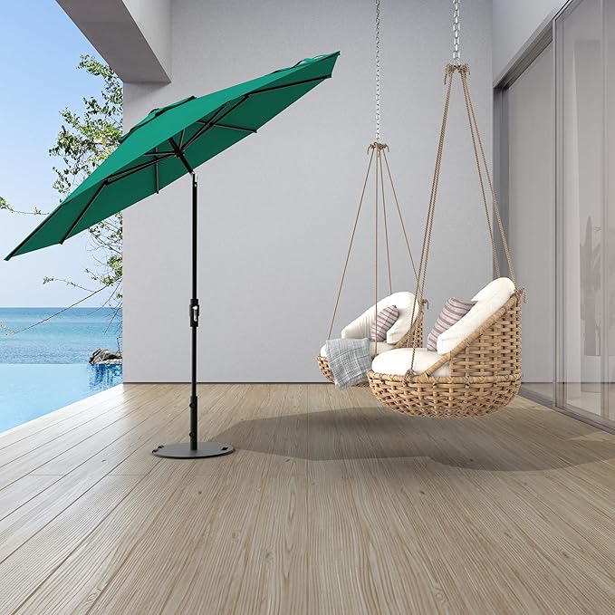 Midtown Umbrellas The Swilt 8 Feet Patio Umbrella in Sunbrella Canvas Teal Acrylic Fabric - Fiberglass Ribs, Auto-Tilt Aluminum Frame For Backyard, Deck, Garden, Pool - White Pole