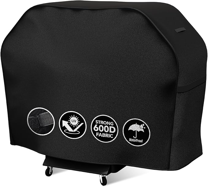 BlueStars 52 inch Grill Cover – Heavy‑Duty Waterproof 600D BBQ Cover for Outdoor Gas Grills, Compatible with Genesis, Weber, Char‑Broil & Nexgrill Models, UV & Rip‑Resistant, Black