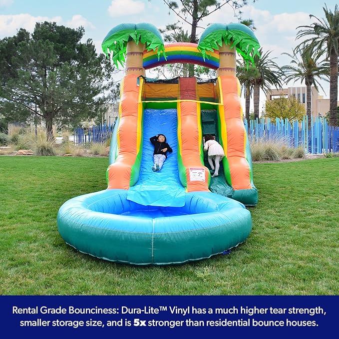 HeroKiddo Summer Breeze Commercial Grade Lightweight Premium Water Slide with Detachable Pool for Kids 5-12 and Adults (with Blower), Wet Dry, Rental Quality Blow Up Inflatable, Outdoor Indoor