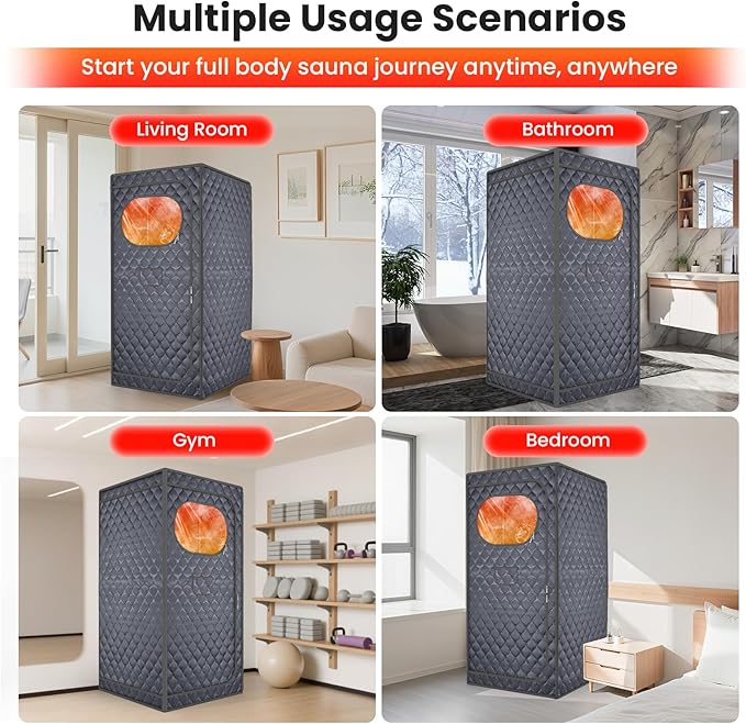 Portable Sauna for Home, Upgraded Personal Steam Sauna Box with 3L 1200W Steamer, Folding Chair, Extra Large Size Foldable Home Sauna 3’X 3’X 5.9’, Full Body Sauna Tent for Relaxation Spa, Gray