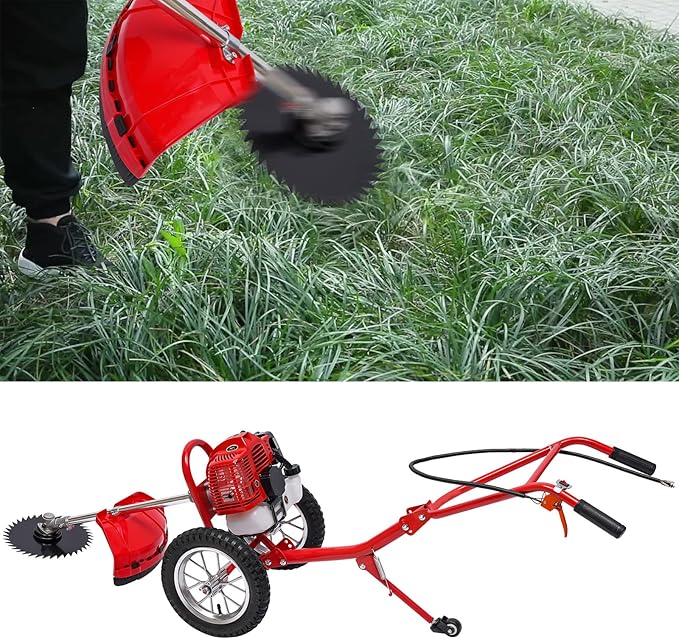 2-Stroke Gas-Powered Grass Cutter, 49CC Heavy-Duty Weeder, 7000 RPM Hand Push Tiller Mower Loosener for Yard Garden Landscaping Weeding Tilling