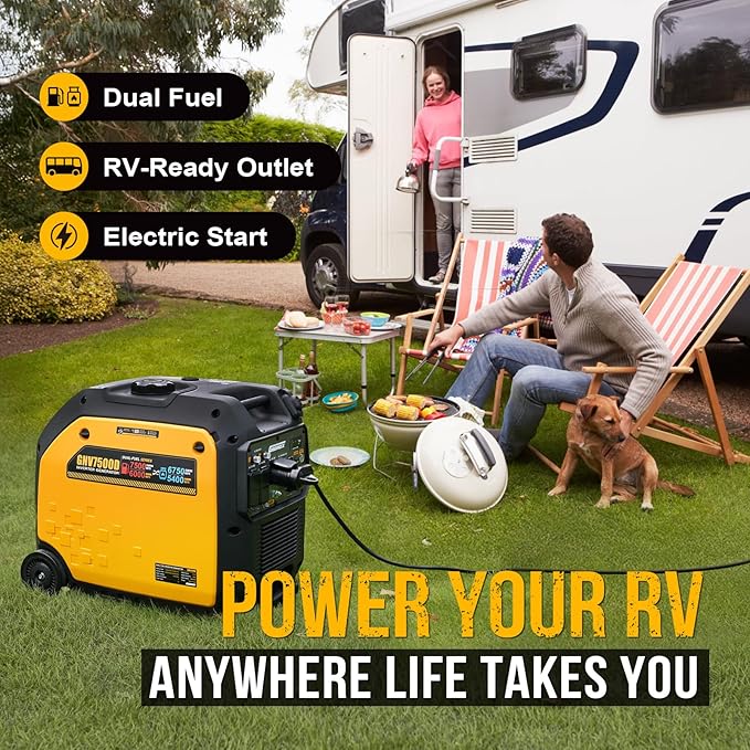 7500W Dual Fuel Inverter Generator, Gas & Propane Powered, RV Ready Remote/Electric Start, Super Quiet, 120V/240V with CO Sensor Portable Generator for RV, Camping or Party,EPA Compliant