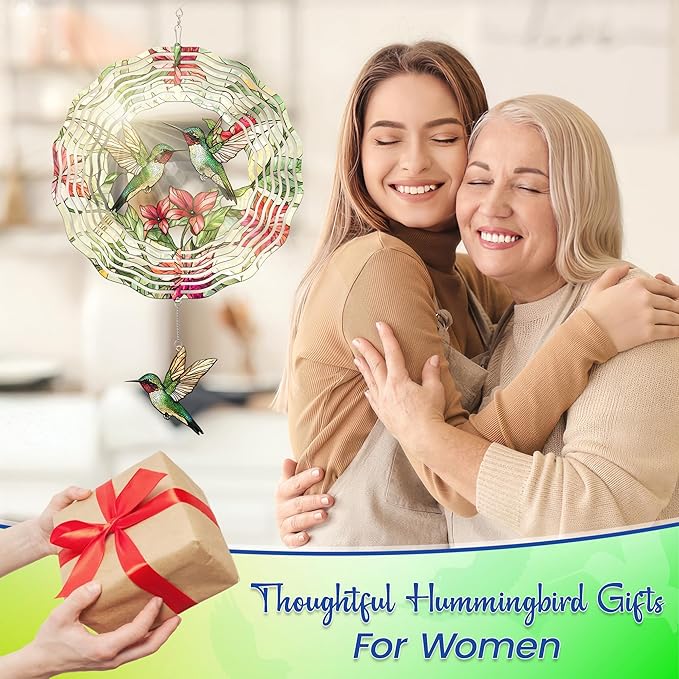FLAGWIX Christmas Hummingbird Gifts for Women - 3D Stainless Steel Metal Wind Spinners 12in - Hummingbird Wind Spinner Yard Decorations Outdoor Indoor Hanging Garden Decor, Christmas Decorations