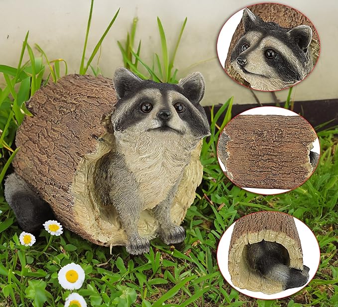 Teaeeno Garden Raccoon Decor Outdoor Animal Statue,Raccoon Decoration Large Lawn Ornament,Garden Animal Rustic Decor,Outdoor Decor Yard Lawn Home Decoration Yard Art,Outdoor Raccoons Gift
