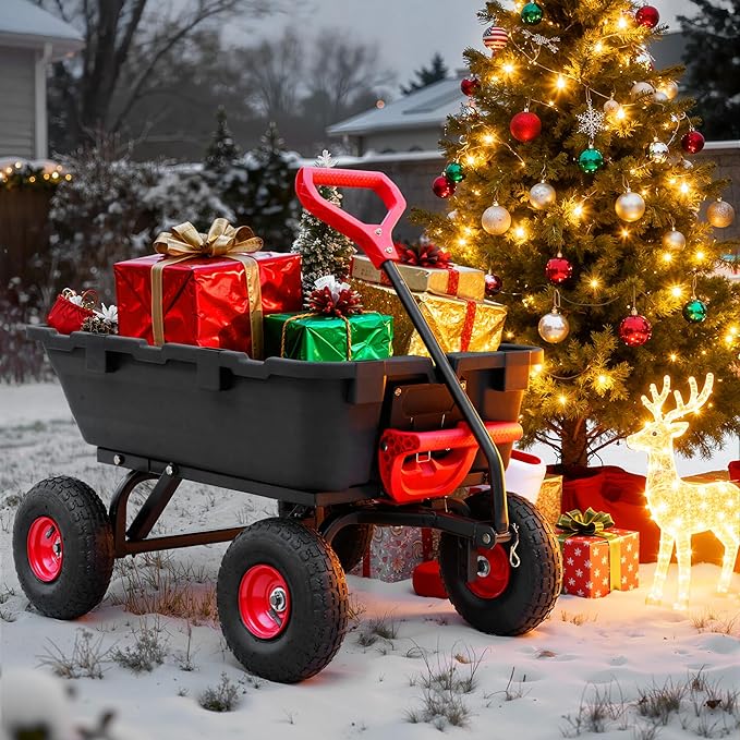 800lb Garden Dump Cart, Heavy Duty Wheelbarrow Dump Wagon with 4 Wheels&Quick-Release Dumping,Utility Wagon Carts for Yard,Farm and Garden